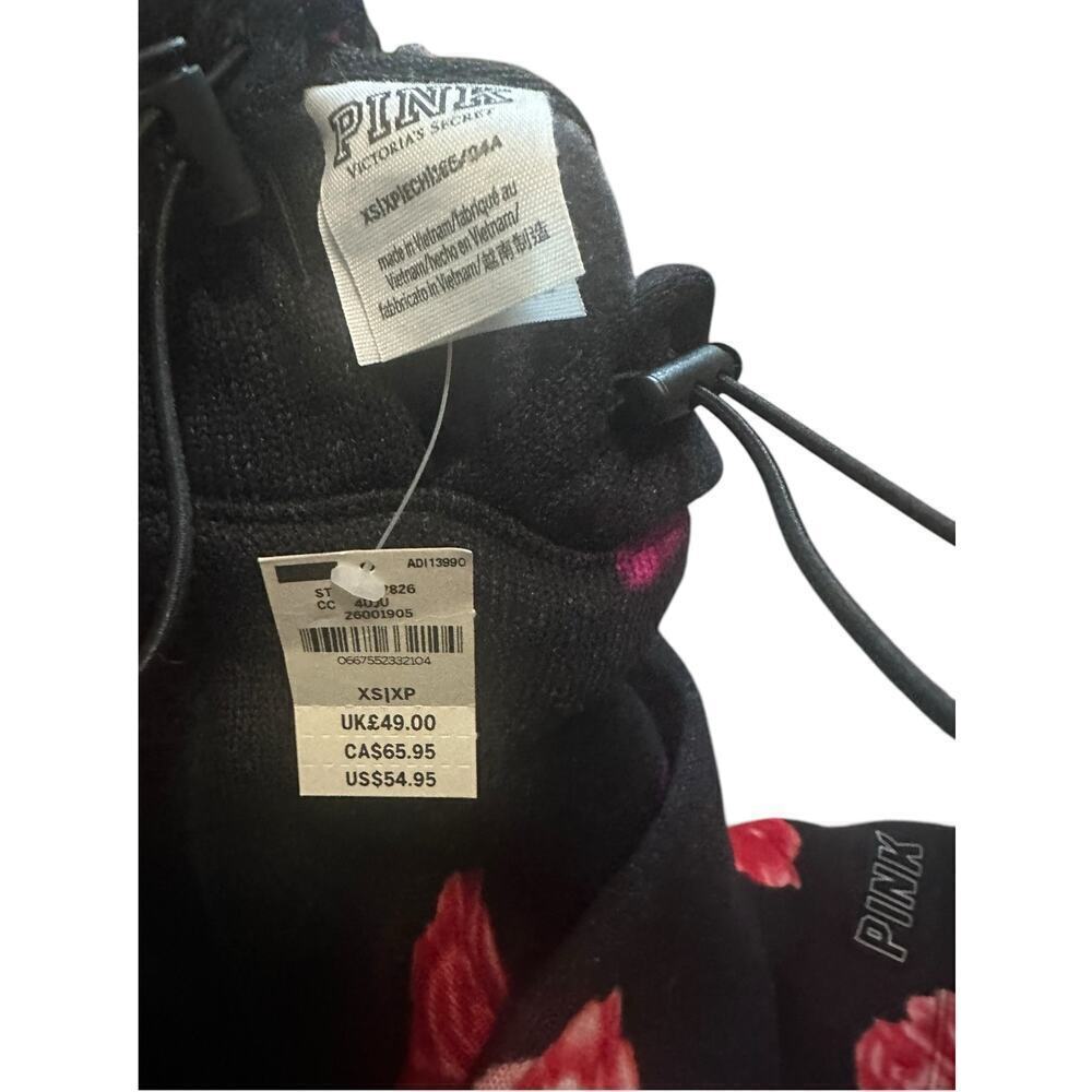 Vs Victorias Secret PINK SWEATER KNIT PULLOVER HOODIE TOP PURE BLACK FLORAL XS - Picture 6 of 6